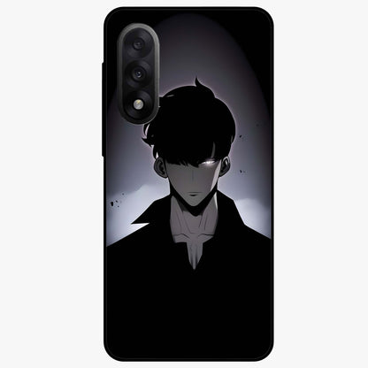 Silent Shadow Awakening Glass Case for 1+Nord 5 intense front view featuring dark warrior inspired artwork