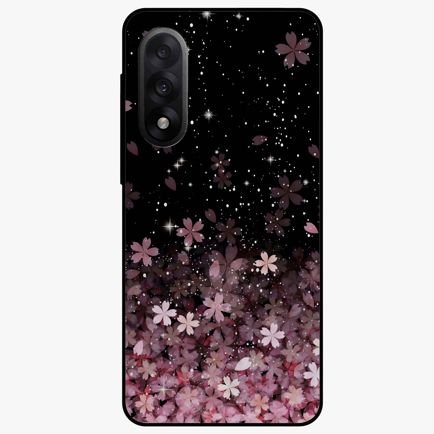 Small Starry Flowers Glass Case for 1+Nord 5 charming front view featuring tiny floral artwork with star accents