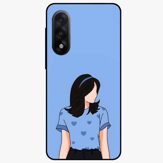 Soft Hearts Girl Glass Case for 1+Nord 5 cute front view featuring illustrated girl with soft heart accents