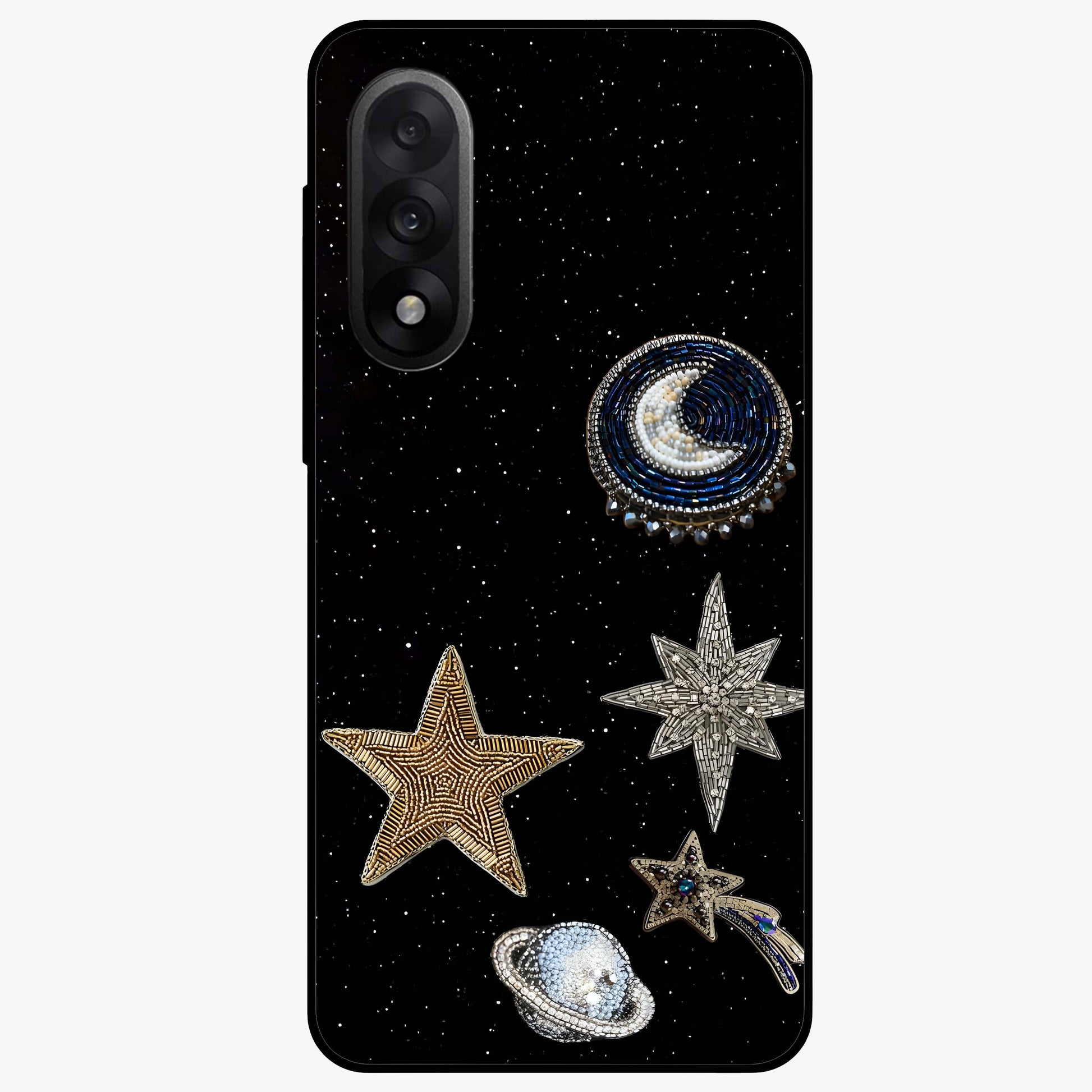 Starlit Cosmic Dreams Glass Case for 1+Nord 5 vibrant front view featuring galaxy inspired artistic artwork