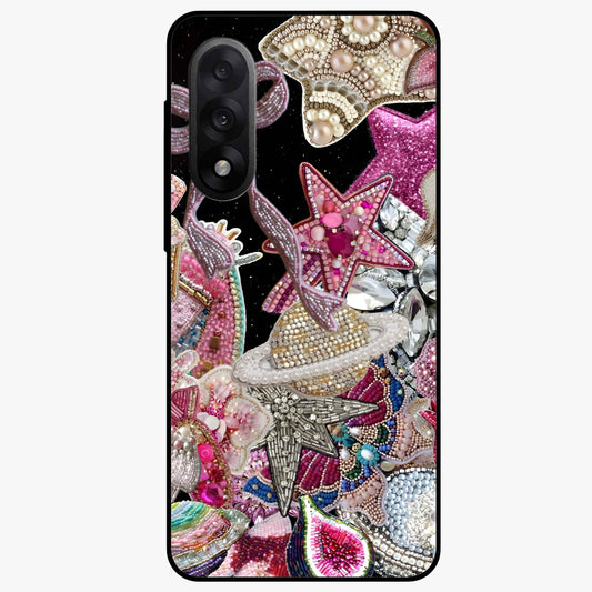 Starlit Jewel Dream Glass Case for 1+Nord 5 luxurious front view featuring jewel inspired artwork with star accents