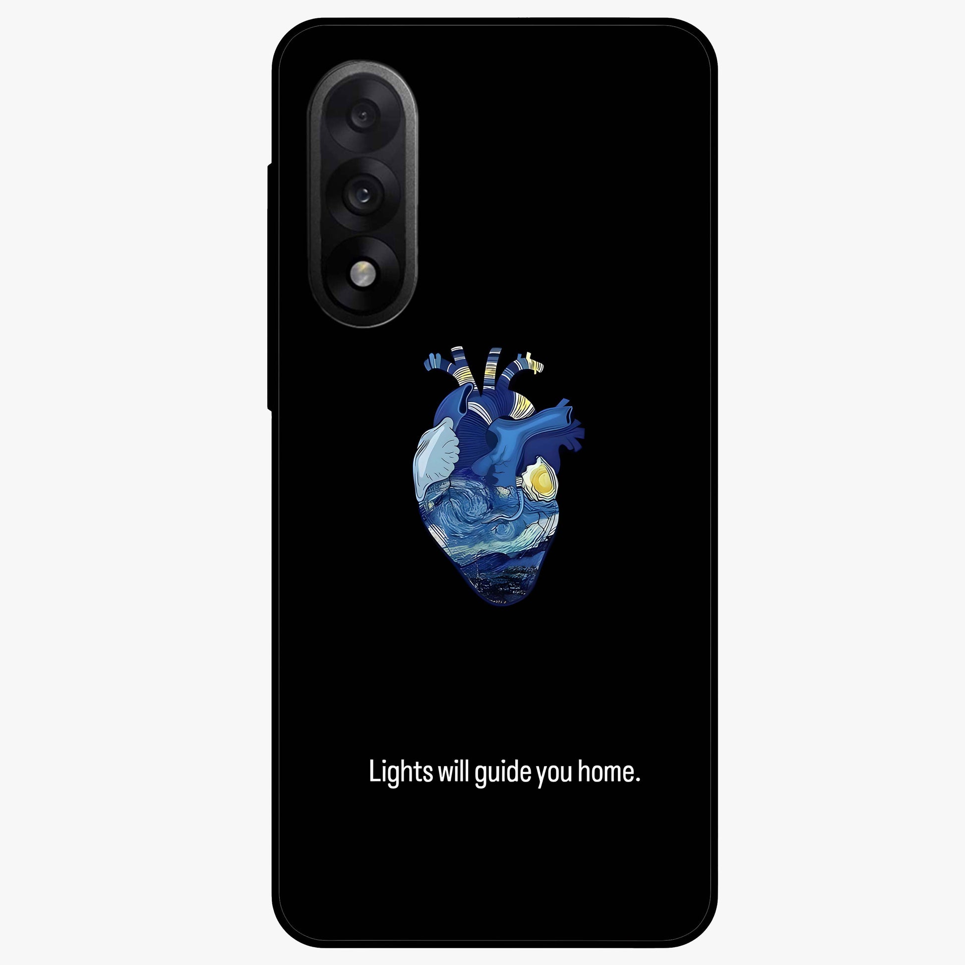 Starry Heart Compass Glass Case for 1+Nord 5 artistic front view featuring heart shaped compass artwork with star details