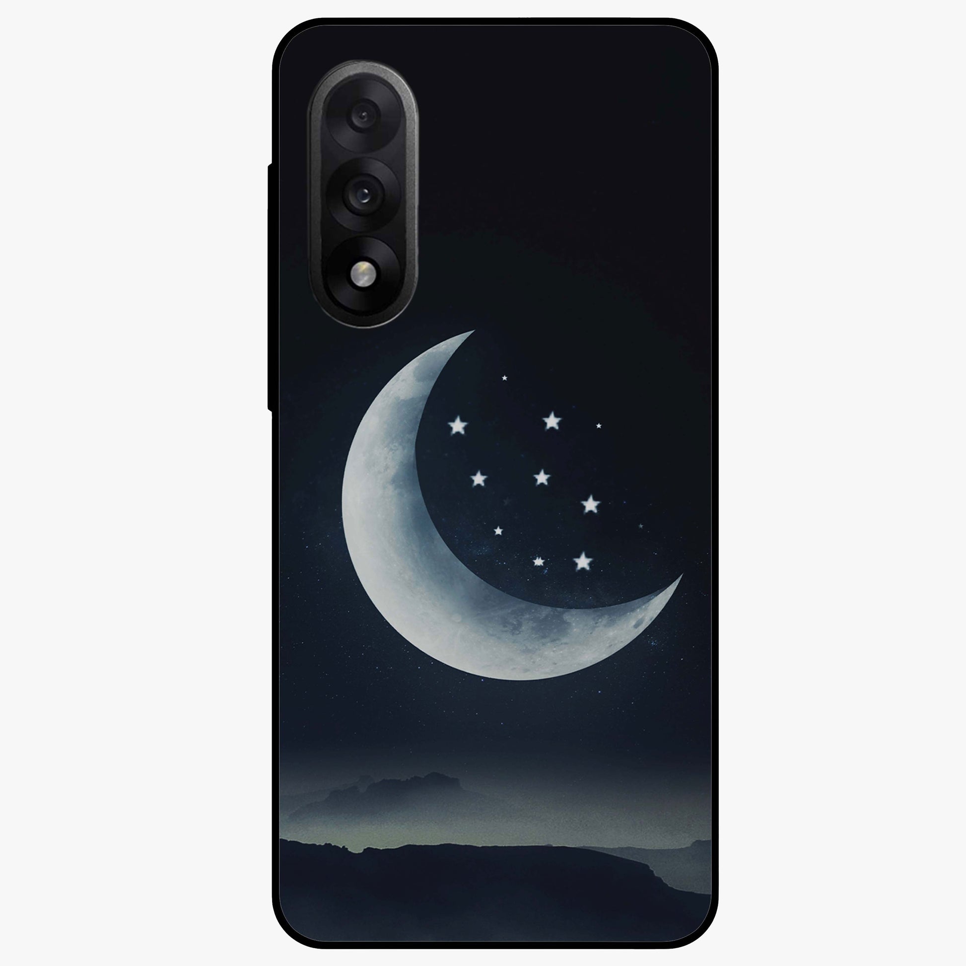 Starry Moon Pattern Glass Case for 1+Nord 5 dreamy front view featuring moon and star patterned artwork