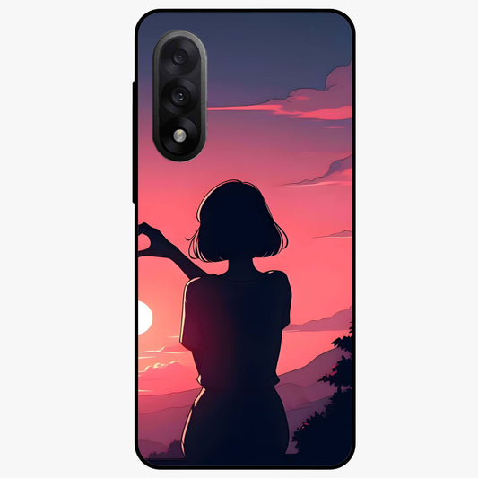 Sunset Silhouette Boy Glass Case for 1+Nord 5 artistic front view featuring boy silhouette against warm sunset backdrop