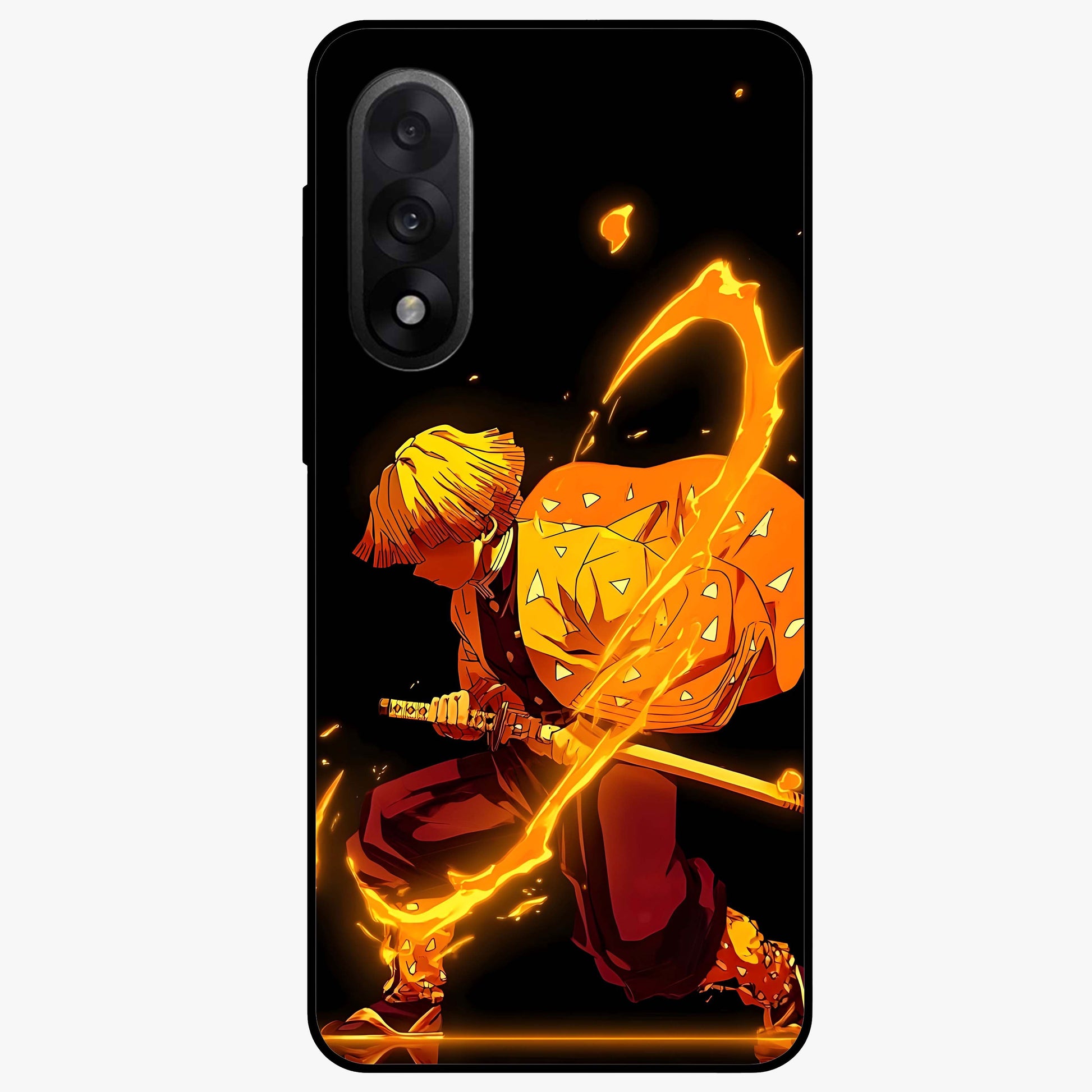 Thunder Flame Execution Glass Case for 1+Nord 5 intense front view featuring lightning and flame inspired artwork