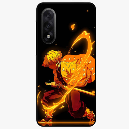 Thunder Flame Execution Glass Case for 1+Nord 5 intense front view featuring lightning and flame inspired artwork