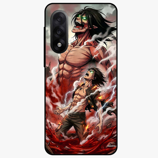 Titan Awakening Fury Glass Case for 1+Nord 5 intense front view featuring powerful titan inspired artwork