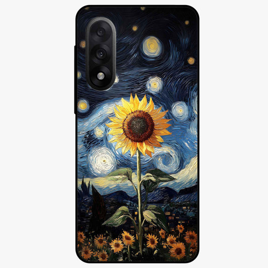 Van Gogh Sunflower Glass Case for 1+Nord 5 vibrant front view featuring sunflower artwork in painterly style