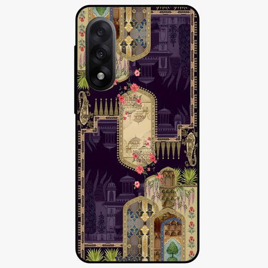 Velvet Mughal Art Glass Case for 1+Nord 5 luxurious front view featuring intricate Mughal inspired artwork