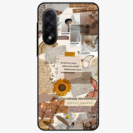 Vintage Aesthetic Collage Glass Case for 1+Nord 5 artistic front view featuring layered retro collage artwork