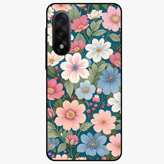 Vintage Floral Charm Glass Case for 1+Nord 5 graceful front view featuring charming retro floral artwork