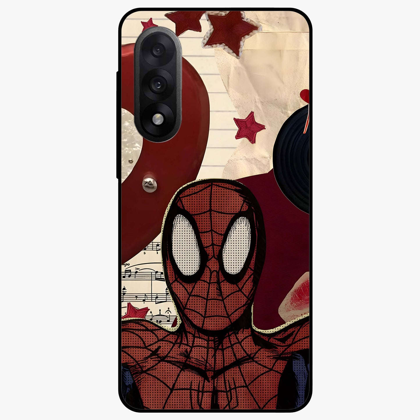 Web Warrior Vibes Glass Case for 1+Nord 5 dynamic front view featuring superhero inspired web themed artwork