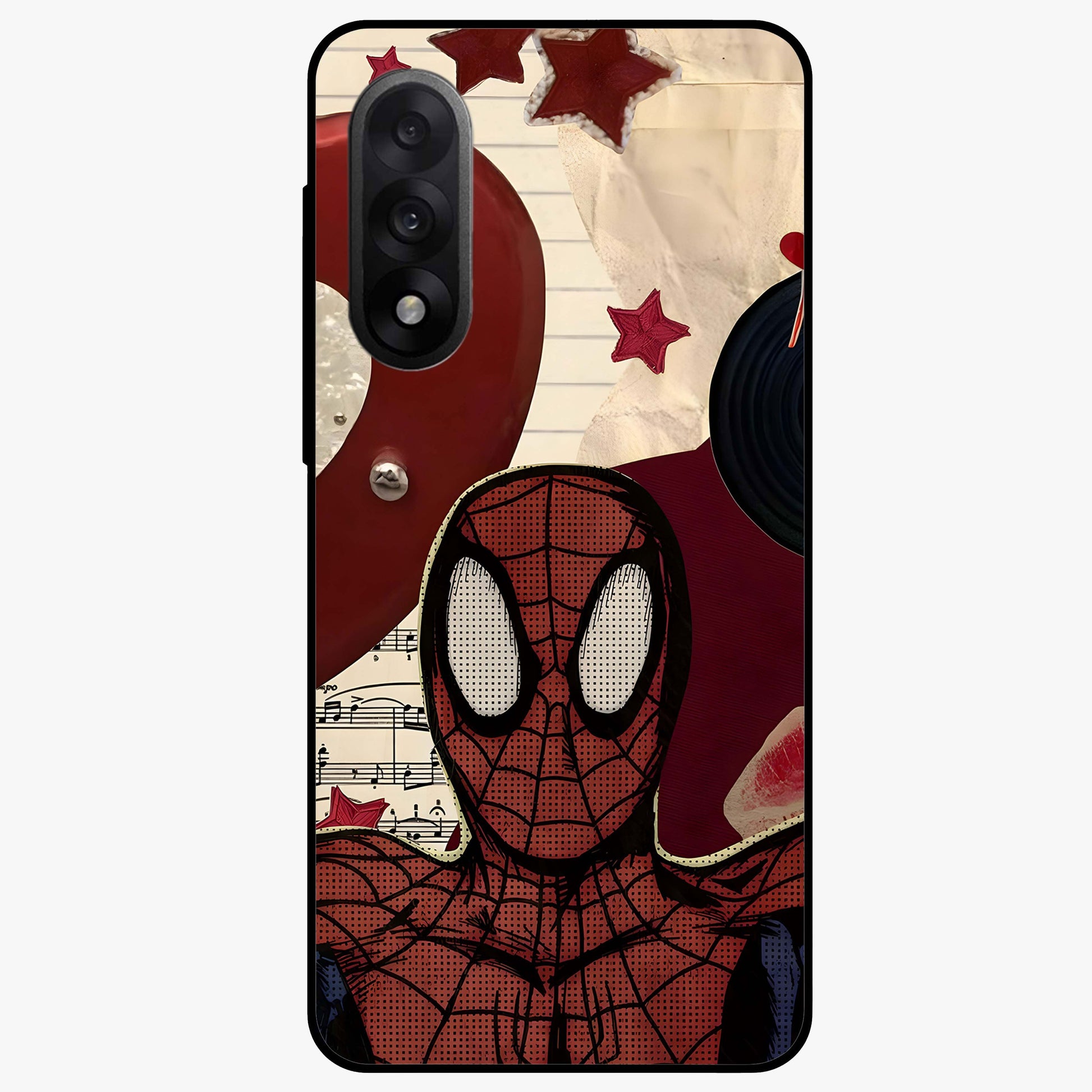 Web Warrior Vibes Glass Case for 1+Nord 5 dynamic front view featuring superhero inspired web themed artwork