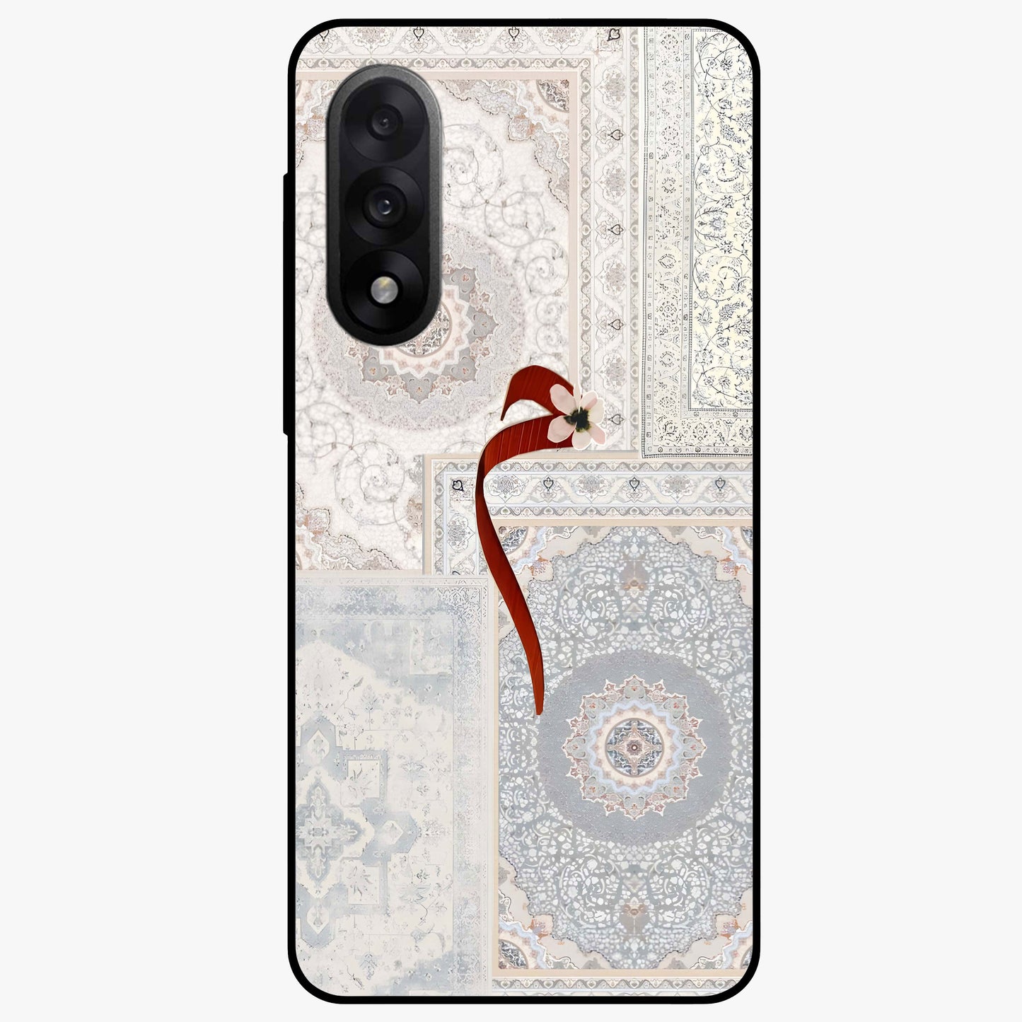 White Aesthetic Bow Glass Case for 1+Nord 5 clean front view featuring minimal bow artwork in soft white tones