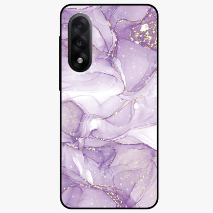 White and Purple Marble Glass Case for 1+Nord 5 elegant front view featuring marble texture artwork in white and violet tones