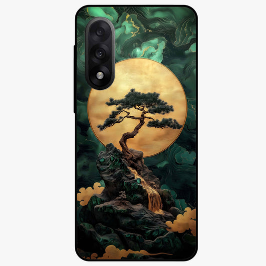 Zen Moon Rise Glass Case for 1+Nord 5 tranquil front view featuring rising moon artwork in minimalist style