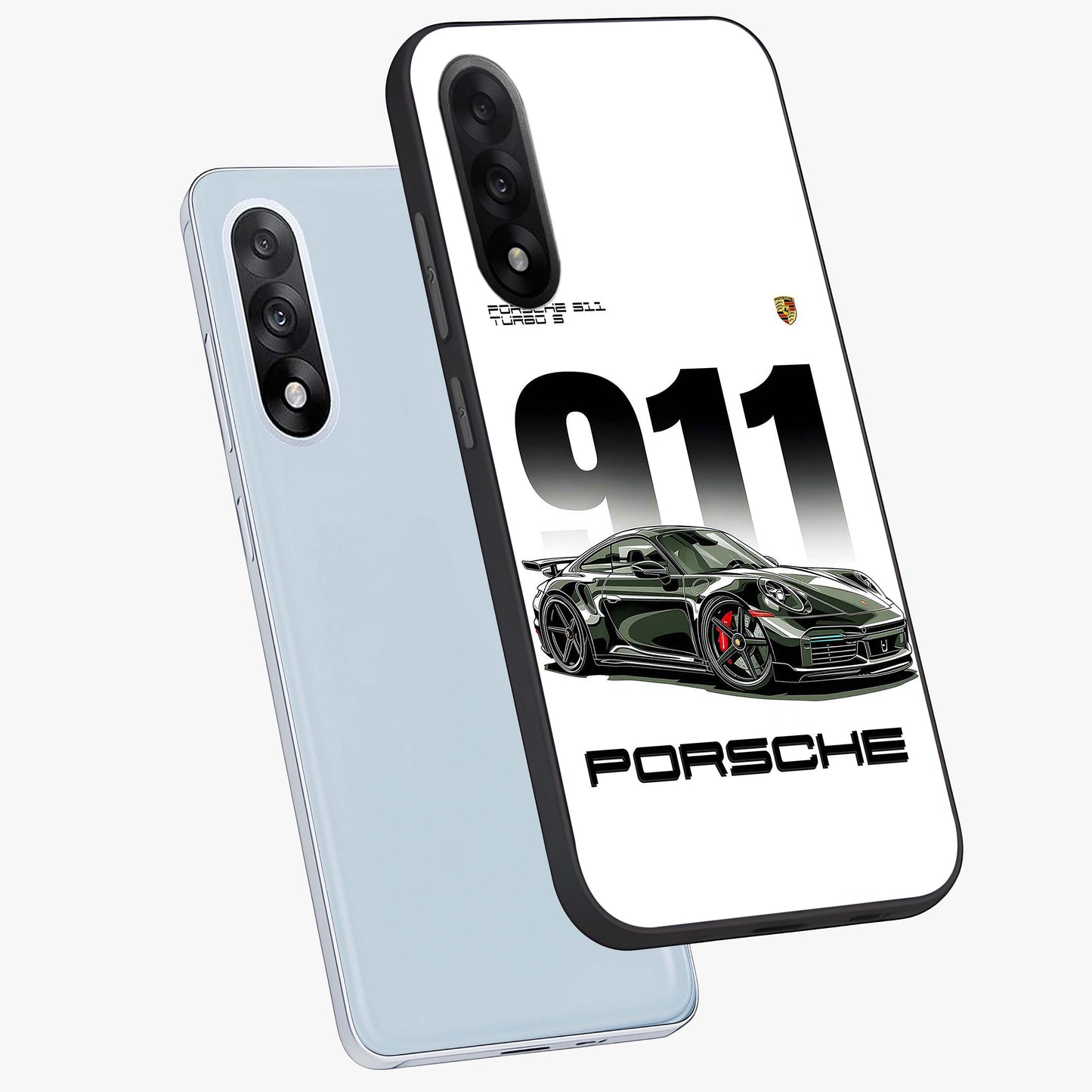 911 Turbo Dominance Glass Case for 1+Nord 5 premium angled mockup showcasing glossy glass finish and racing inspired design
