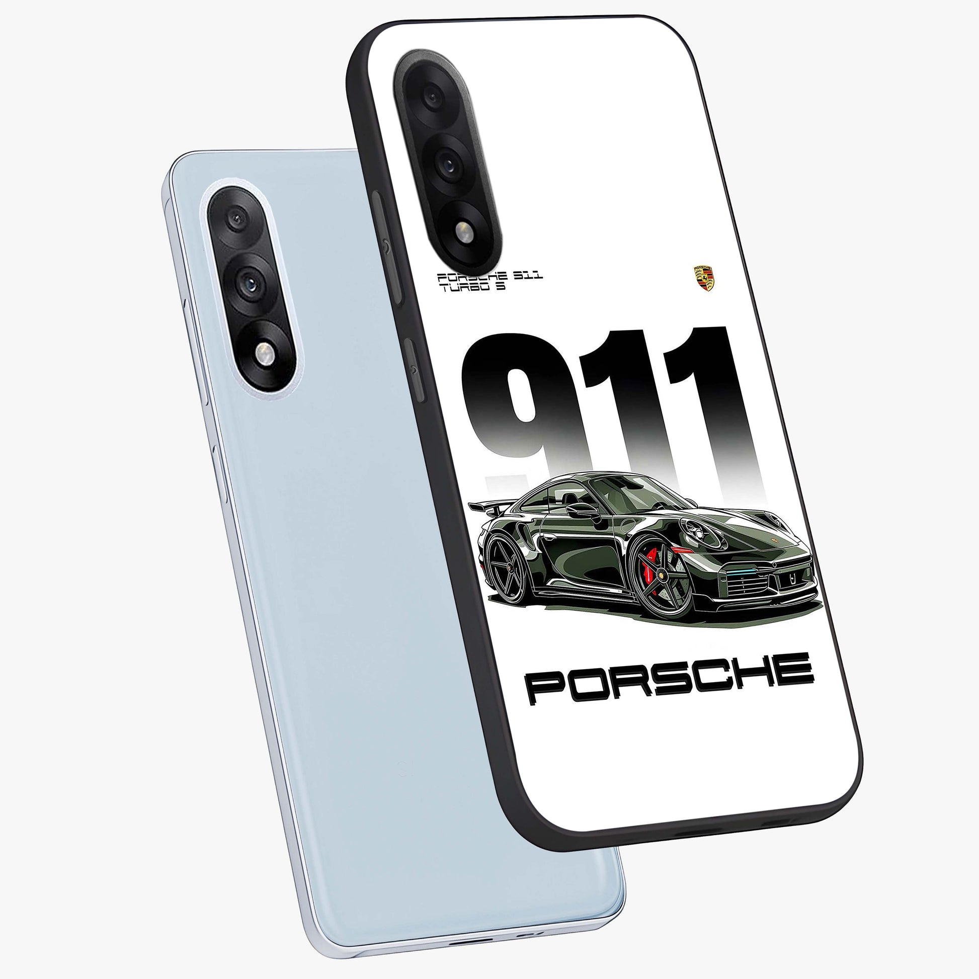 911 Turbo Dominance Glass Case for 1+Nord 5 premium angled mockup showcasing glossy glass finish and racing inspired design