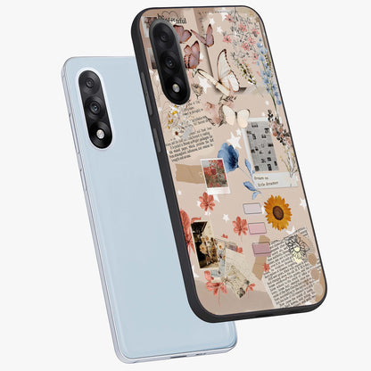 Aesthetic Butterfly Glass Case for 1+Nord 5 angled mockup showcasing glossy glass finish and delicate wing details