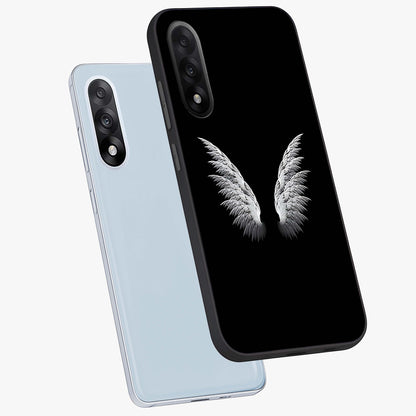 Angel Wing Grace Glass Case for 1+Nord 5 angled mockup showcasing glossy finish and graceful feather design