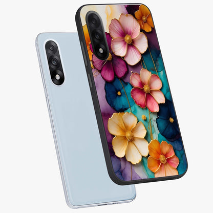 Artlyn Grace Flower Pattern Glass Case for 1+Nord 5 angled mockup showcasing glossy finish and graceful flower detailing