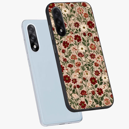Biege Flower With Leaf Glass Case for 1+Nord 5 angled mockup showcasing glossy finish and minimal botanical design