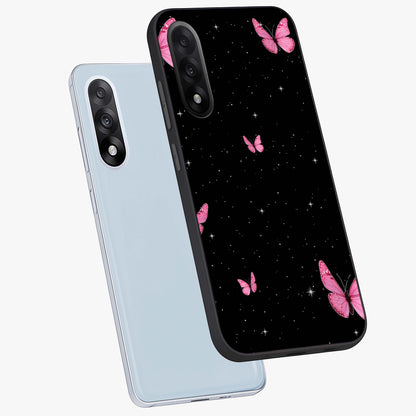 Blinking Butterfly Glass Case for 1+Nord 5 captured at a warm angle highlighting soft wing details, gloss, and edge clarity.