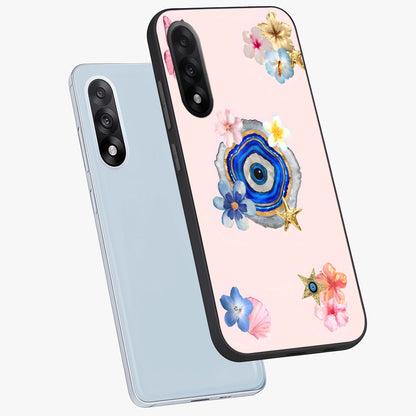Blossom Evil Charm Glass Case for 1+Nord 5 angled mockup showcasing glossy finish and protective charm design