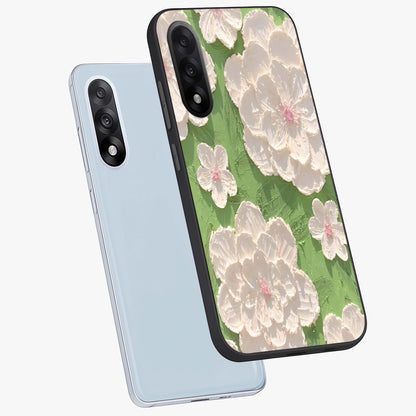Blossom Meadow Dreams Glass Case for 1+Nord 5 angled mockup showcasing glossy finish and pastel bloom textures