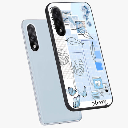 Blue Aesthetic Flower Glass Case for 1+Nord 5 angled mockup showcasing glossy finish and delicate bloom design