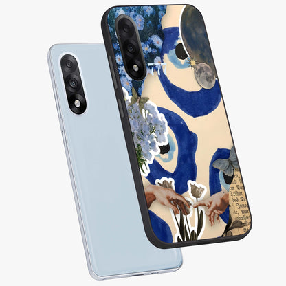 Blue Evil Divine Glass Case for 1+Nord 5 angled mockup showcasing glossy finish and striking blue symbol design