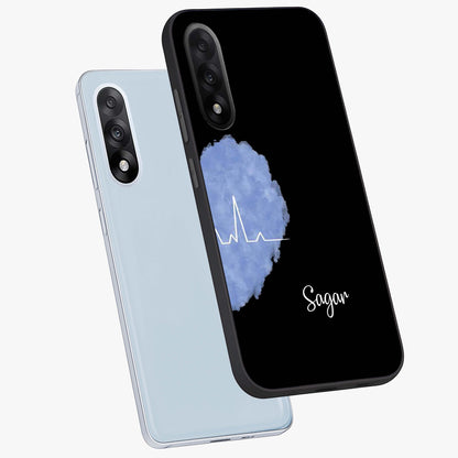 Blue Pulse Bond Glass Case for 1+Nord 5 angled mockup showcasing glossy glass finish and vibrant energy design