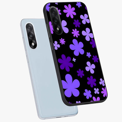 Blue Retro Pop Flowers Glass Case for 1+Nord 5 angled mockup showcasing glossy finish and playful pop flower design