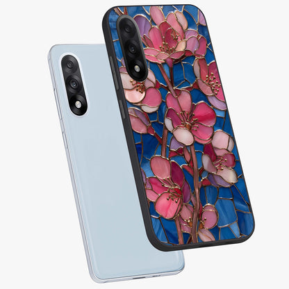 Blush Bloom Glass Case for 1+Nord 5 angled mockup showcasing glossy finish and elegant bloom design