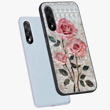 Blush Mosaic Bloom Glass Case for 1+Nord 5 angled mockup showcasing glossy finish and detailed mosaic patterns