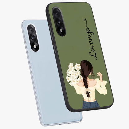 Braided Spring Beauty With Custom Name Glass Case for 1+Nord 5 angled mockup showcasing glossy finish and spring inspired detailing