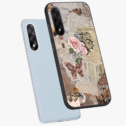 Butterfly News Bloom Glass Case for 1+Nord 5 angled mockup showcasing glossy finish and vibrant nature design