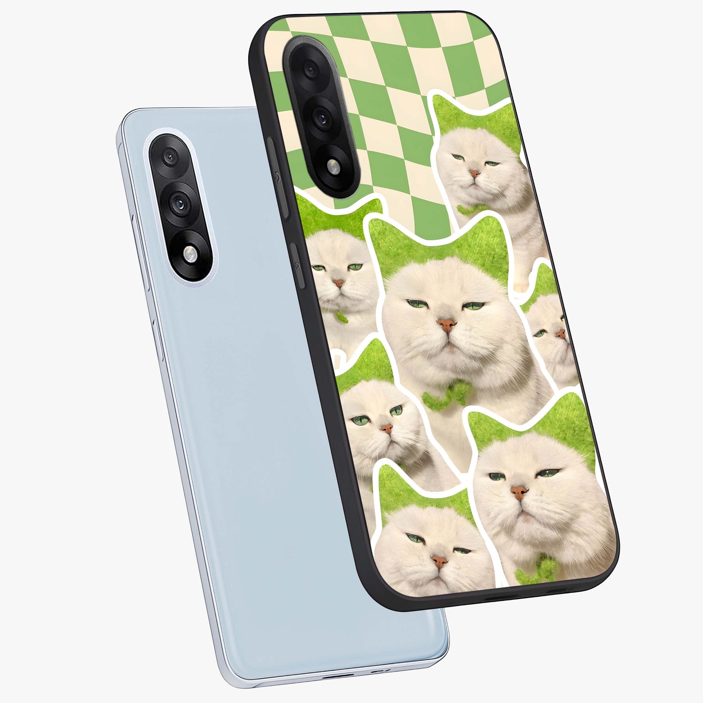 Cats Ethereal Bloom Glass Case for 1+Nord 5 angled mockup showcasing glossy finish and dreamy pastel tones