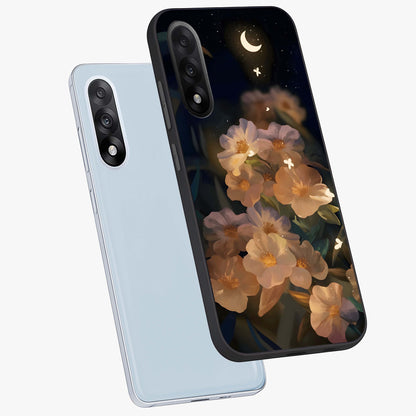 Celestial Petal Night Glass Case for 1+Nord 5 angled mockup showcasing glossy finish and glowing celestial accents