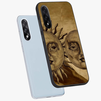 Celestial Relic Glow Glass Case for 1+Nord 5 angled mockup showcasing glossy finish and radiant glow detailing