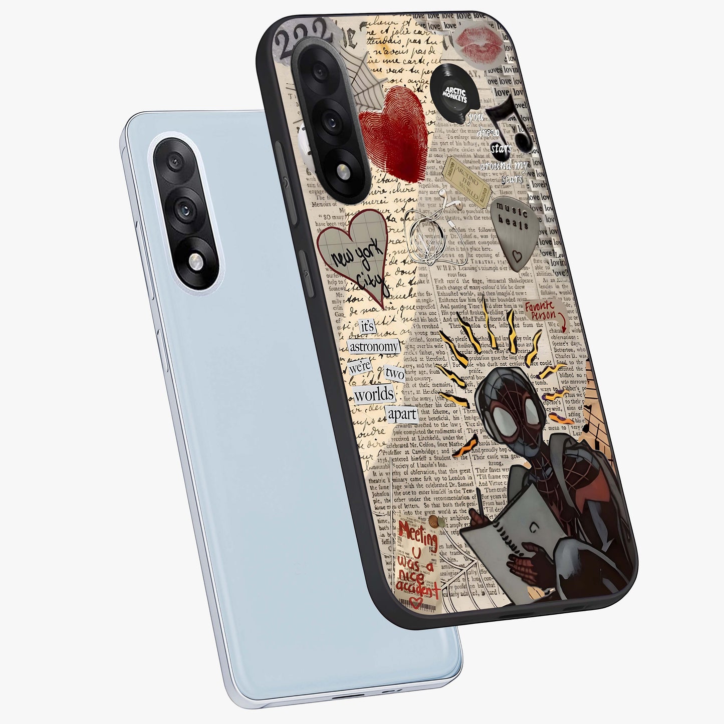 City Dream Sketch Glass Case for 1+Nord 5 captured at a warm angle highlighting urban line details, gloss, and edge clarity.