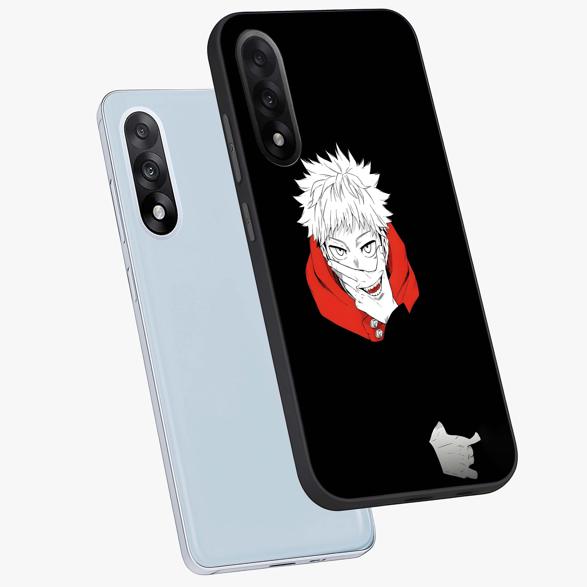 Crimson Chaos Smile Glass Case for 1+Nord 5 angled mockup showcasing glossy finish and dramatic red detailing