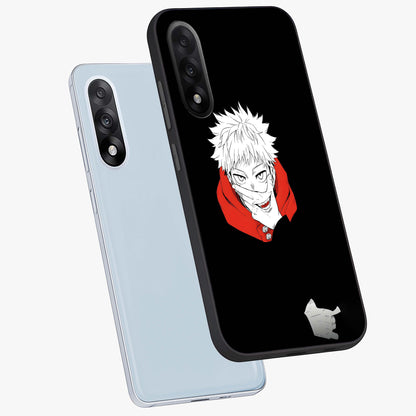 Crimson Chaos Smile Glass Case for 1+Nord 5 angled mockup showcasing glossy finish and dramatic red detailing