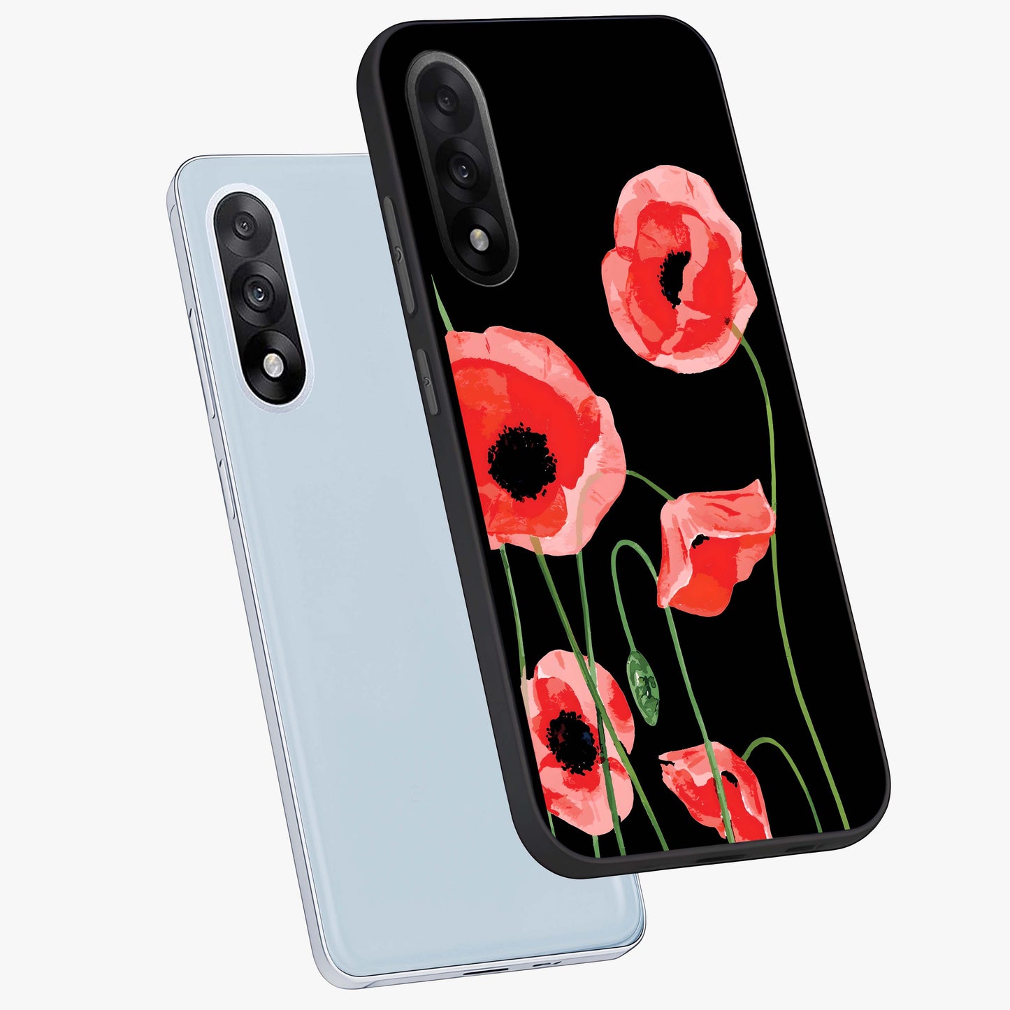 Crimson Garden Dream Glass Case for 1+Nord 5 angled mockup showcasing glossy finish and vibrant bloom detailing