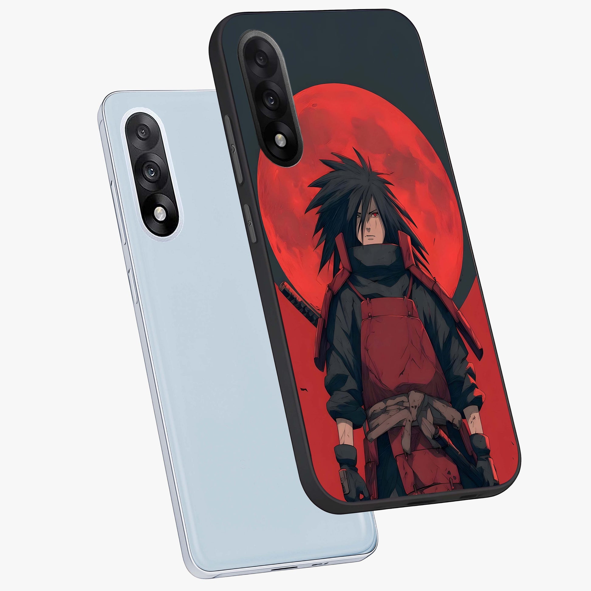 Crimson Moon Warlord Glass Case for 1+Nord 5 angled mockup showcasing glossy finish and intense dark red tones