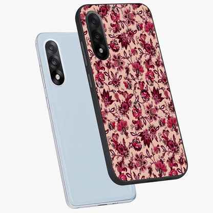 Crimson Rose Charm Glass Case for 1+Nord 5 angled mockup showcasing glossy finish and romantic floral detailing