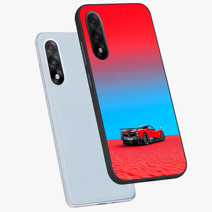 Crimson Speed Mirage Glass Case for 1+Nord 5 angled mockup showcasing glossy finish and dynamic speed detailing
