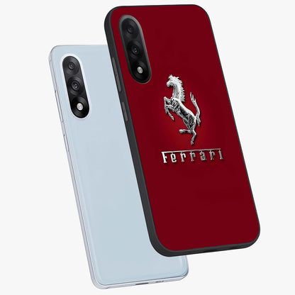 Crimson Stallion Prestige Glass Case for 1+Nord 5 angled mockup showcasing glossy finish and bold equestrian detailing