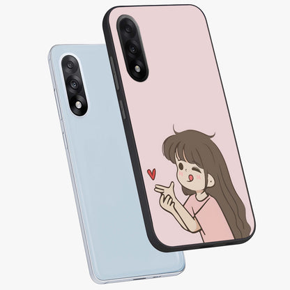 Cute Kiss Heart Glass Case for 1+Nord 5 angled mockup showcasing glossy finish and soft pastel tones