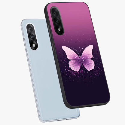 Cute Starry Butterfly Glass Case for 1+Nord 5 angled mockup showcasing glossy finish and celestial pastel tones